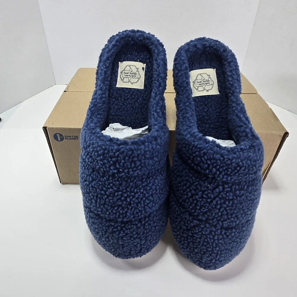 SeaVees SeaChange Slide Navy Blue Sherpa Slide Slippers House Shoe Size Men's 11